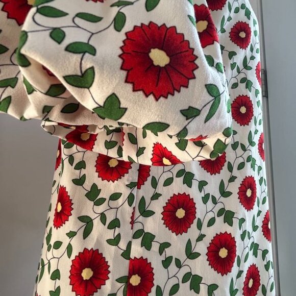 Compañía Fantástica Cream Mini Dress - Red Floral Print & Bubble Sleeves – EU L - Picture 4 of 8